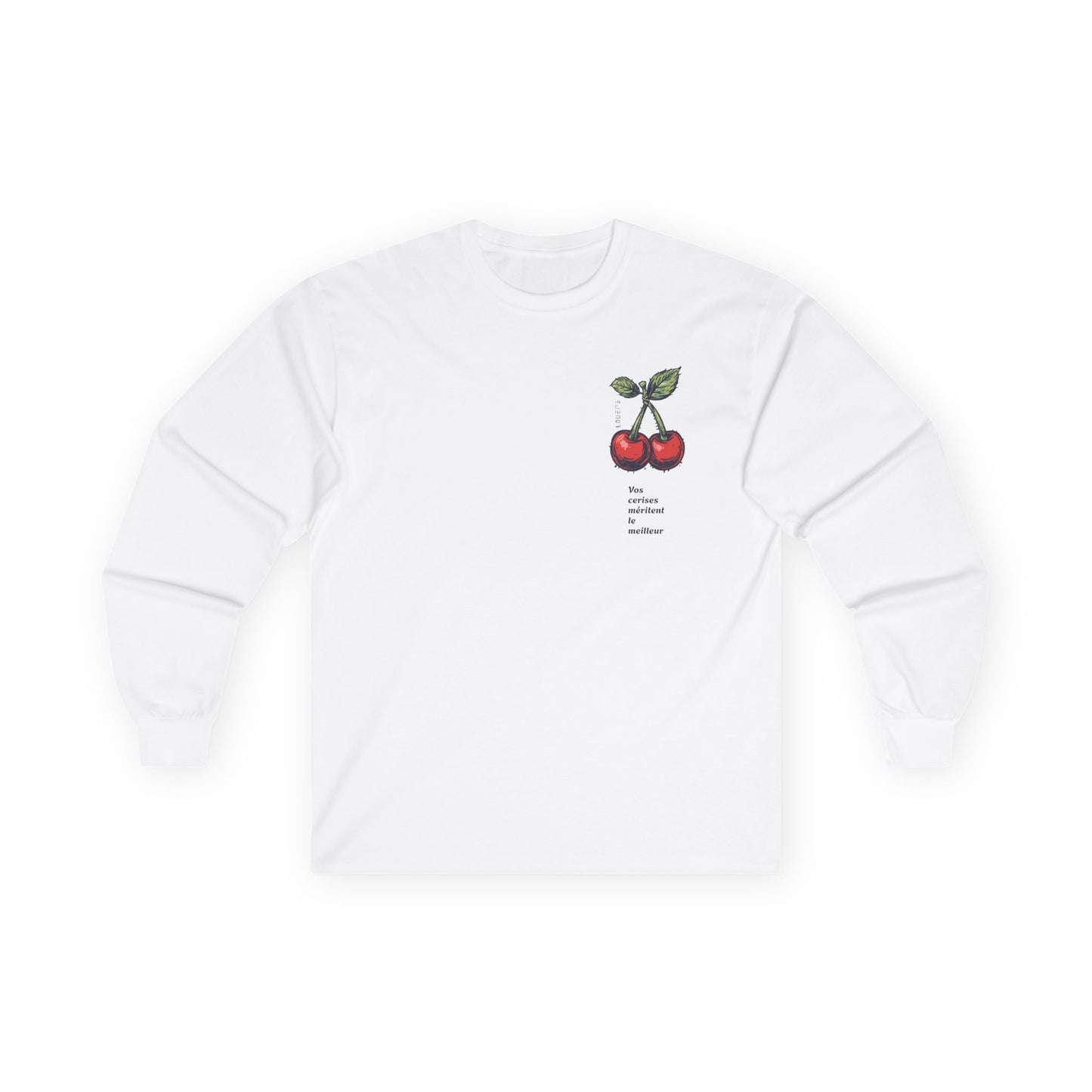 Long Sleeve Tee — 'LOUICERN' Cherry Graphic with French & English Quote