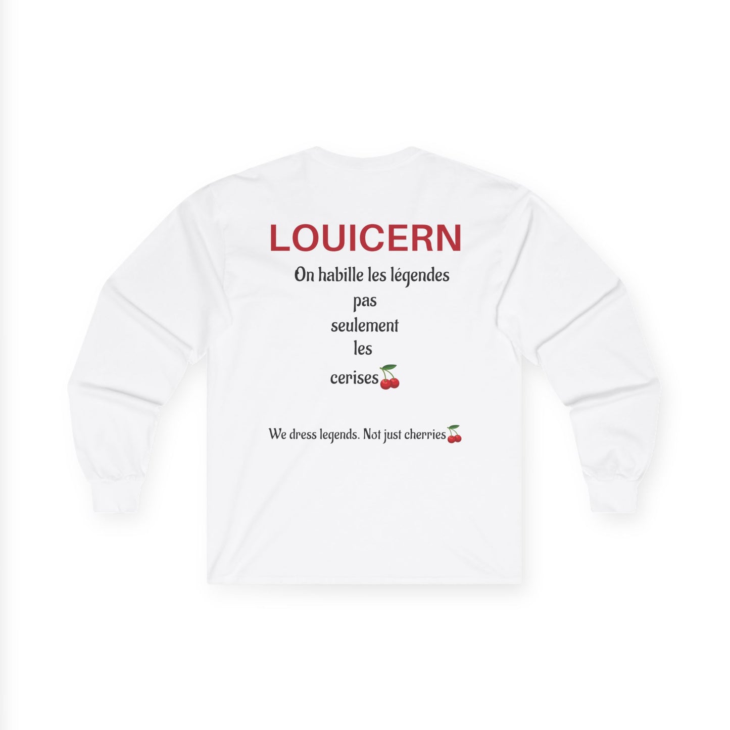 Long Sleeve Tee — 'LOUICERN' Cherry Graphic with French & English Quote