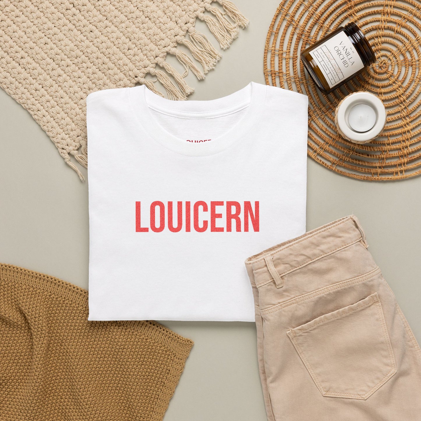 Louicern Rose Logo Tee — White Graphic Cotton T-Shirt